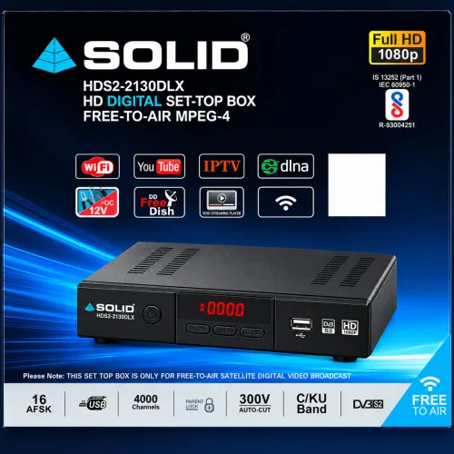 SOLID HDS2-2130DLX HD Digital Free-to-Air Satellite Set-Top Box | MPEG-4 | Full HD 1080p | DVB-S2